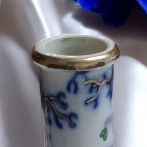 Antique Hand-Painted Asian Style Bud Vase Elegant Peony Gilded Accents, … - Picture 12 of 16